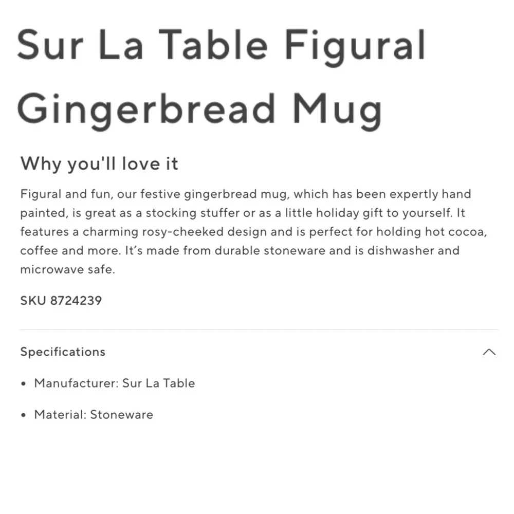 Sur La Table Figural Gingerbread Mug